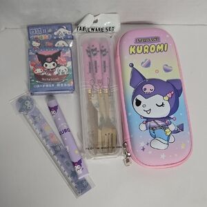 Kuromi Pencil Case, Tableware Set, Stationary, Highlighter & Ruler Set (5) NIB